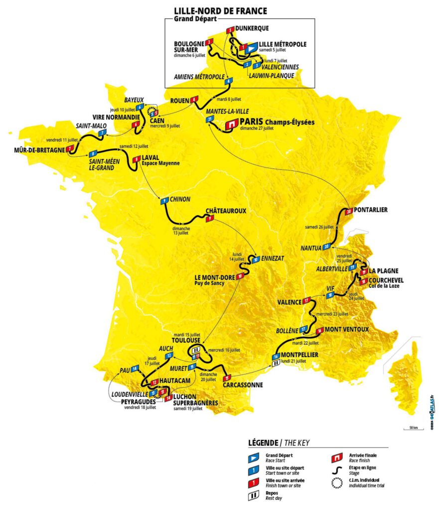 Tour de france etappes parcour 2025 vakantie